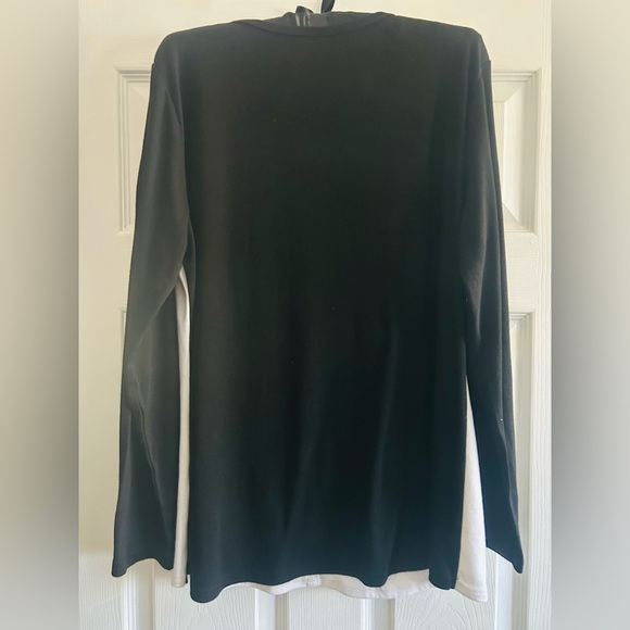 Womens Long Sleeve Tunic V Neck Button Blouse Black and White, XL - Picture 5 of 5